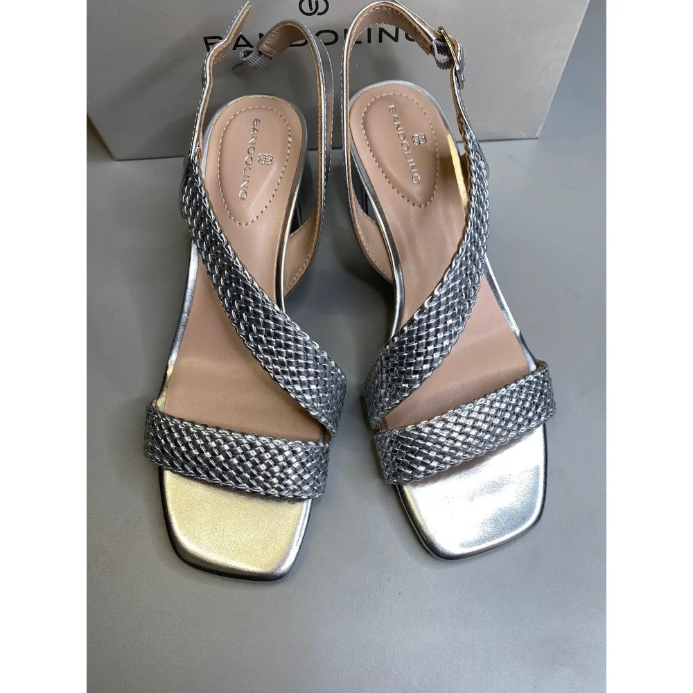 Bandolino Mizzys2 Silver Metallic Braided Block Heel Sandals Mens 7M